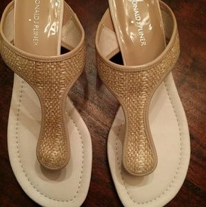 Donald J Pliner raffia T strap wedge sandals